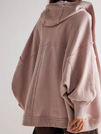 Exposed Seam Open Front Batwing Sleeve Hooded Cardigan - Delanoir