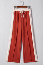 Drawstring Contrast Wide Leg Pants - Delanoir