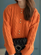 Cable-Knit Round Neck Long Sleeve Cardigan - Delanoir