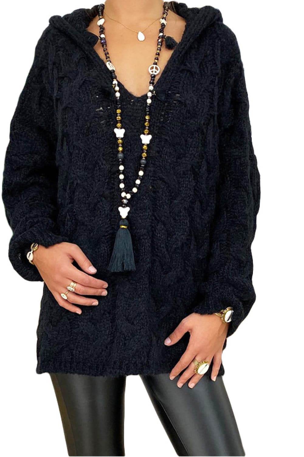 Cable-Knit Hooded Sweater - Delanoir