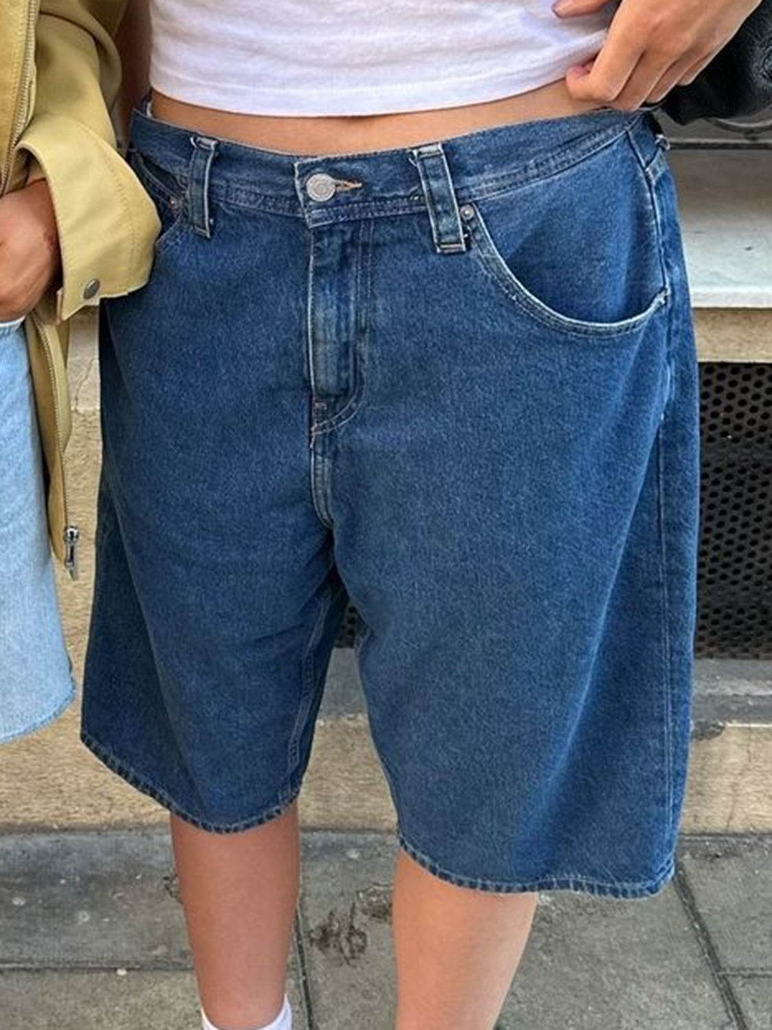 High Waist Denim Shorts with Pockets - Delanoir