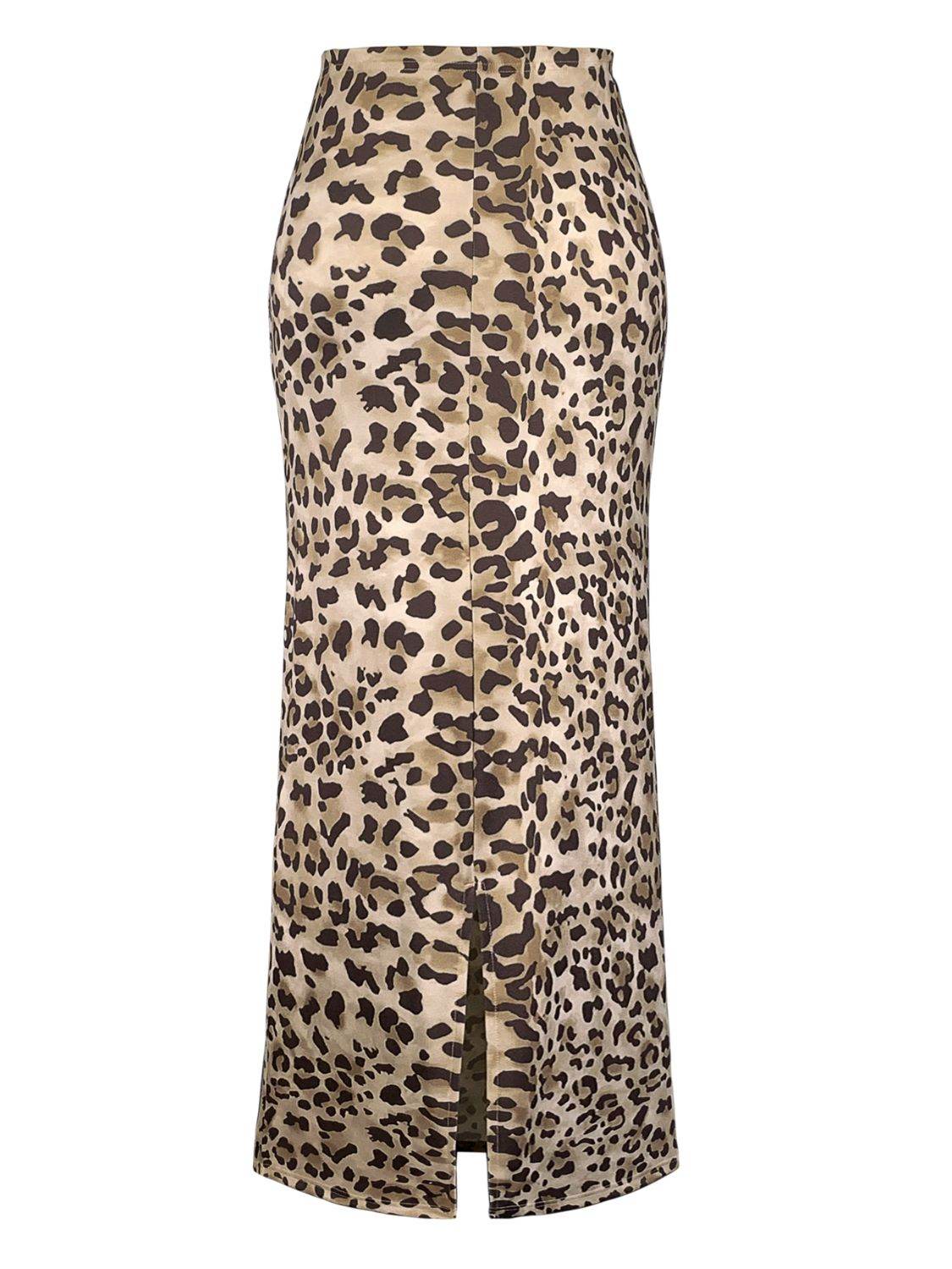 Honey Slit Leopard Midi Skirt - Delanoir