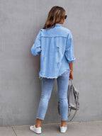 Distressed Drop Shoulder Denim Jacket - Delanoir
