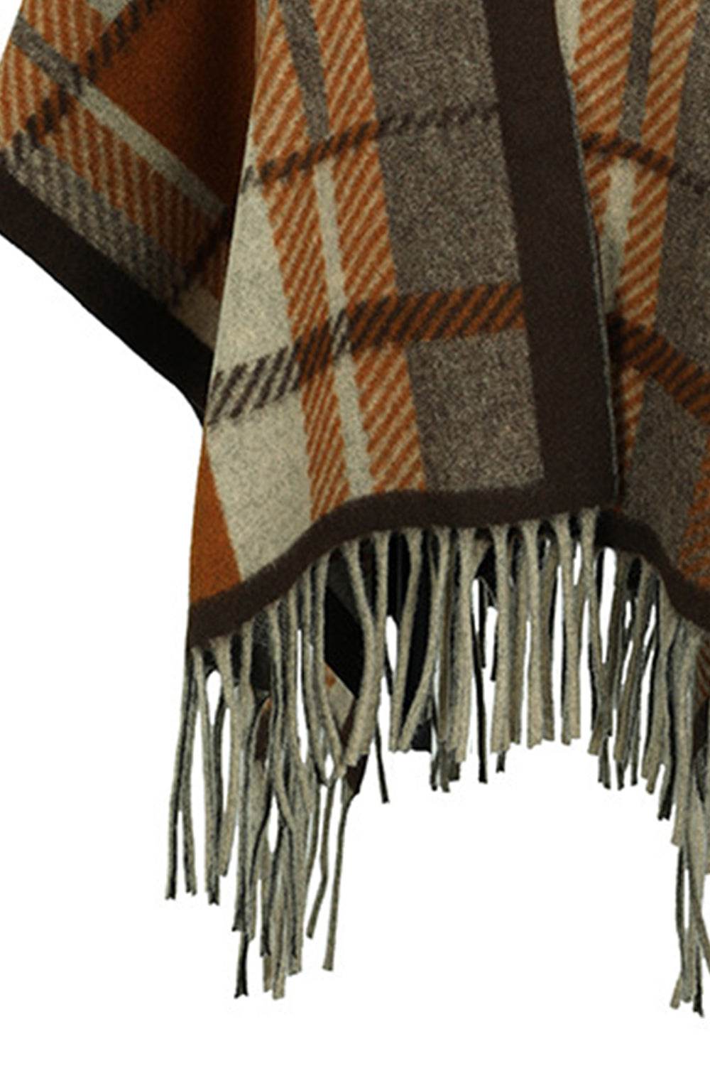 Cloak Sleeve Fringe Detail Poncho - Delanoir