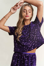 J.NNA Sequin Short Sleeve Crop T-Shirt - Delanoir