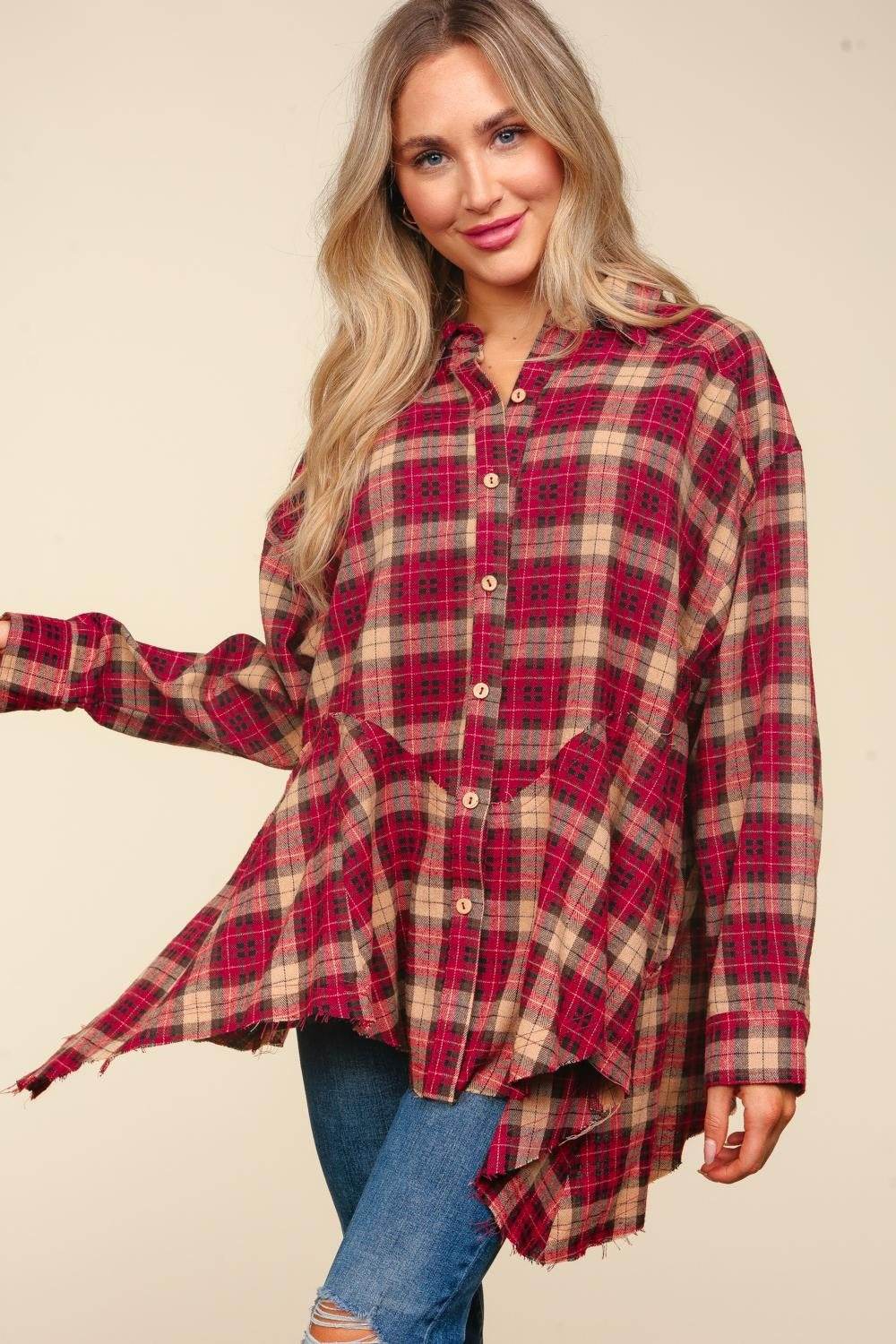 Haptics Plaid Button Down Sharkbite Shirt - Delanoir