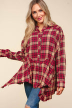 Haptics Plaid Button Down Sharkbite Shirt - Delanoir