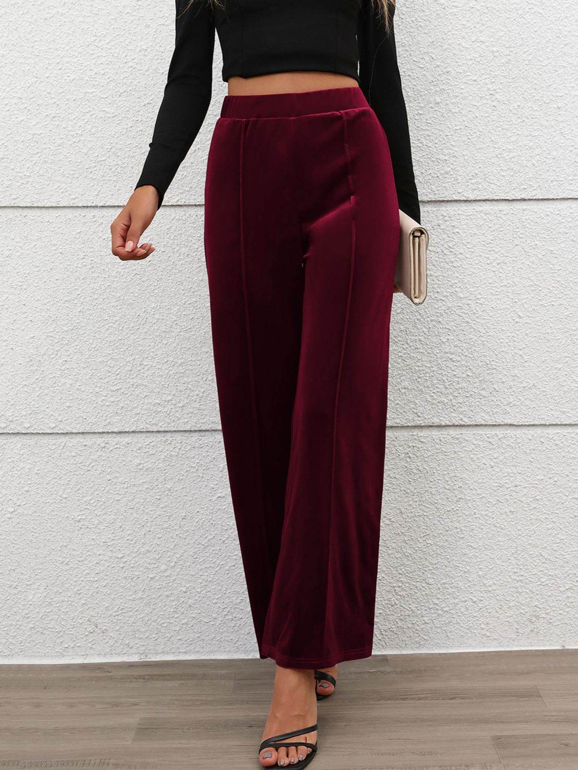 Elastic Waist Wide Leg Pants - Delanoir