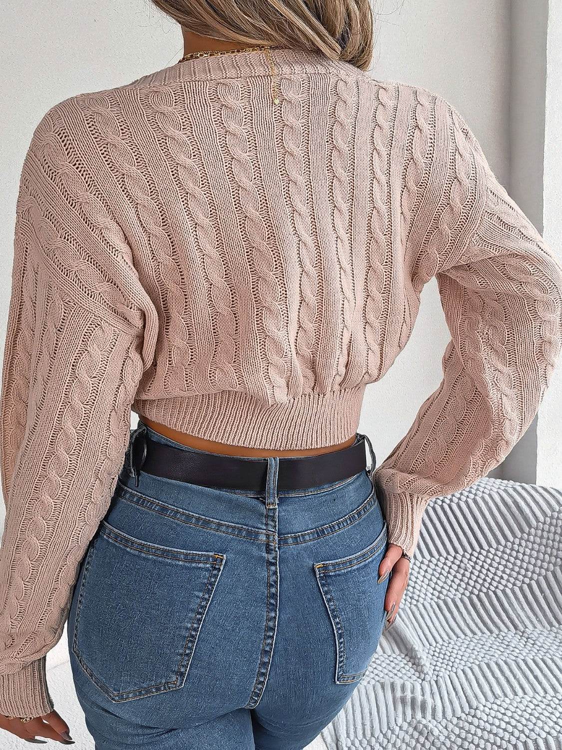 Twisted Cable-Knit V-Neck Sweater - Delanoir