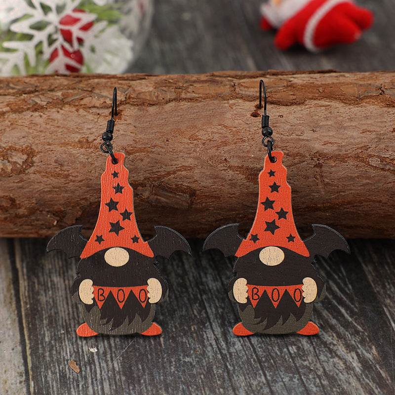 Wooden Point Hat Gnome Shape Earrings - Delanoir