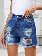 Distressed Raw Hem Denim Shorts - Delanoir