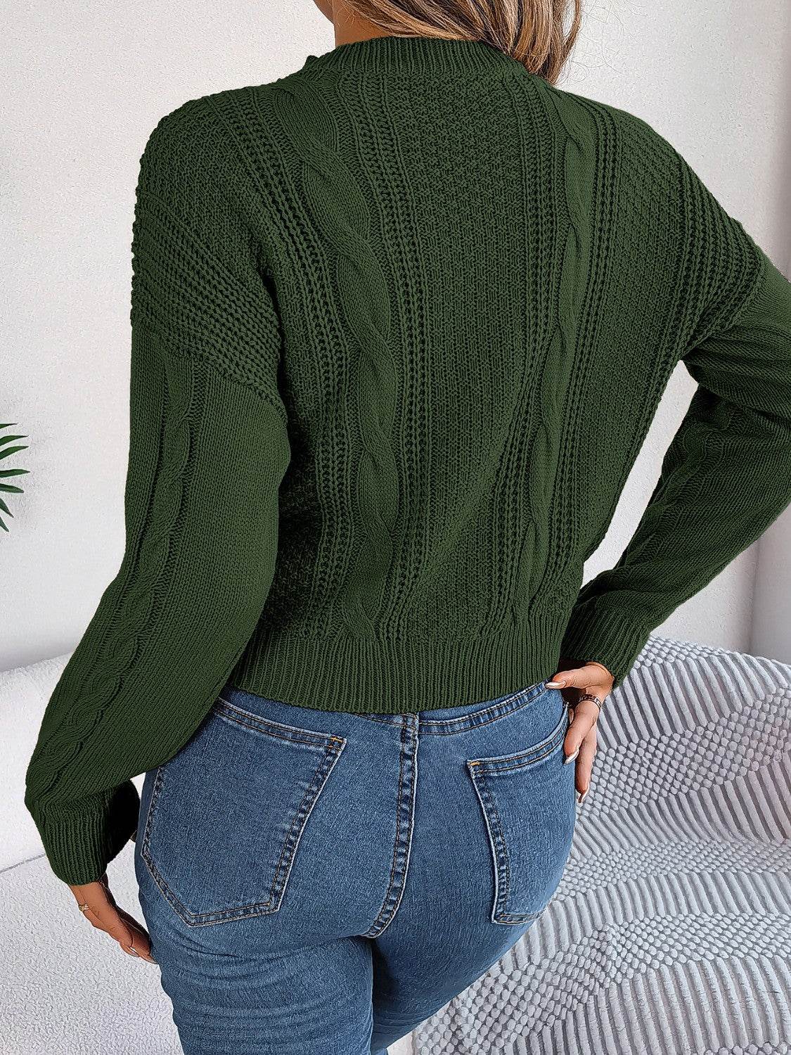 Cable-Knit Buttoned Round Neck Sweater - Delanoir