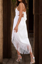 Fringe High-Low Square Neck Cami Dress - Delanoir