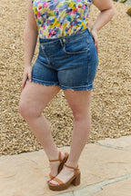 RISEN Maya Full Size Mid Rise Asymmetrical Shorts - Delanoir
