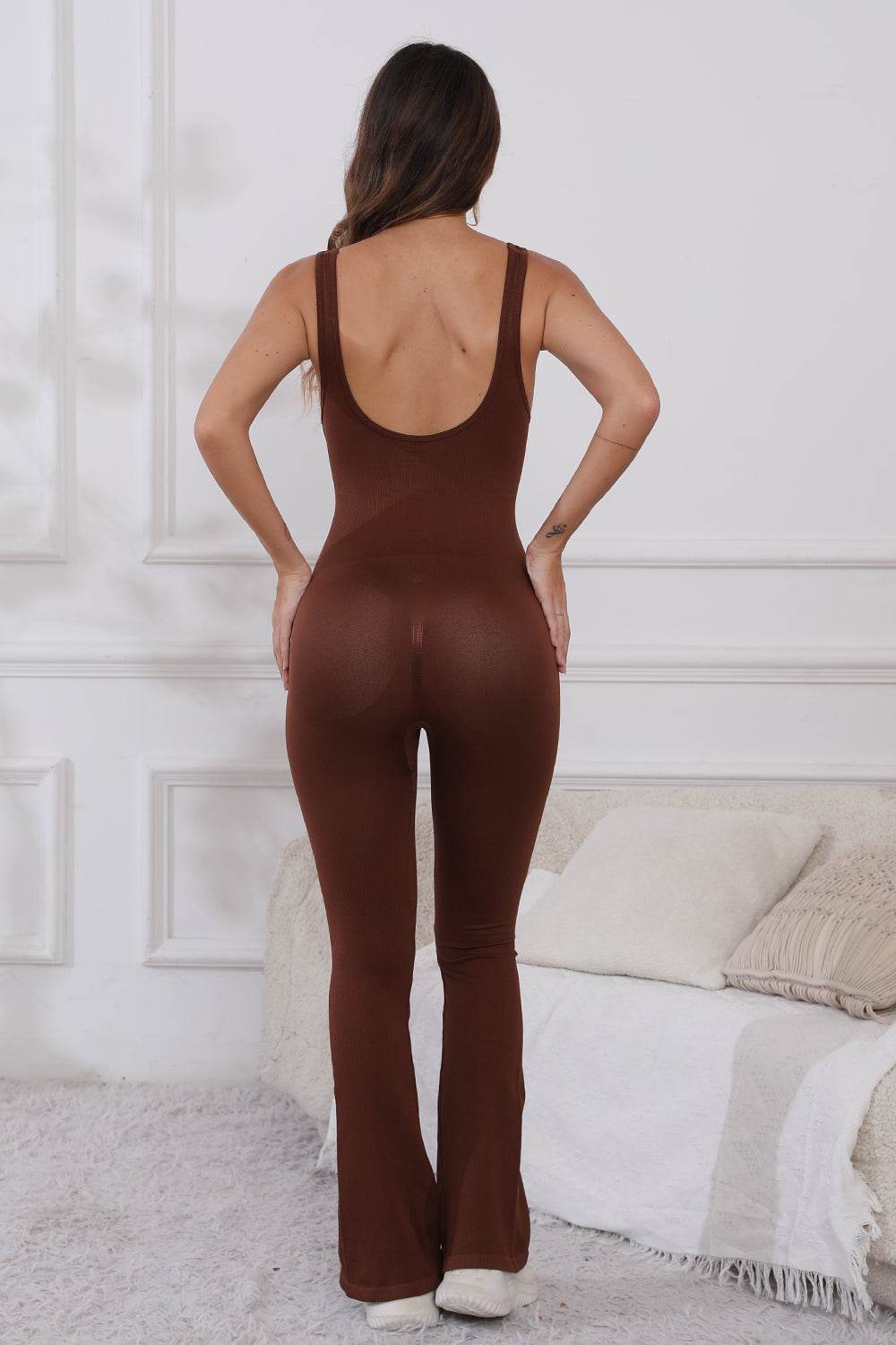 Scoop Neck Wide Strap Active Jumpsuit - Delanoir
