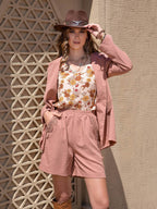 Lace Detail Collared Neck Long Sleeve Top and Shorts Set - Delanoir