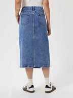Slit Midi Denim Skirt with Pockets - Delanoir