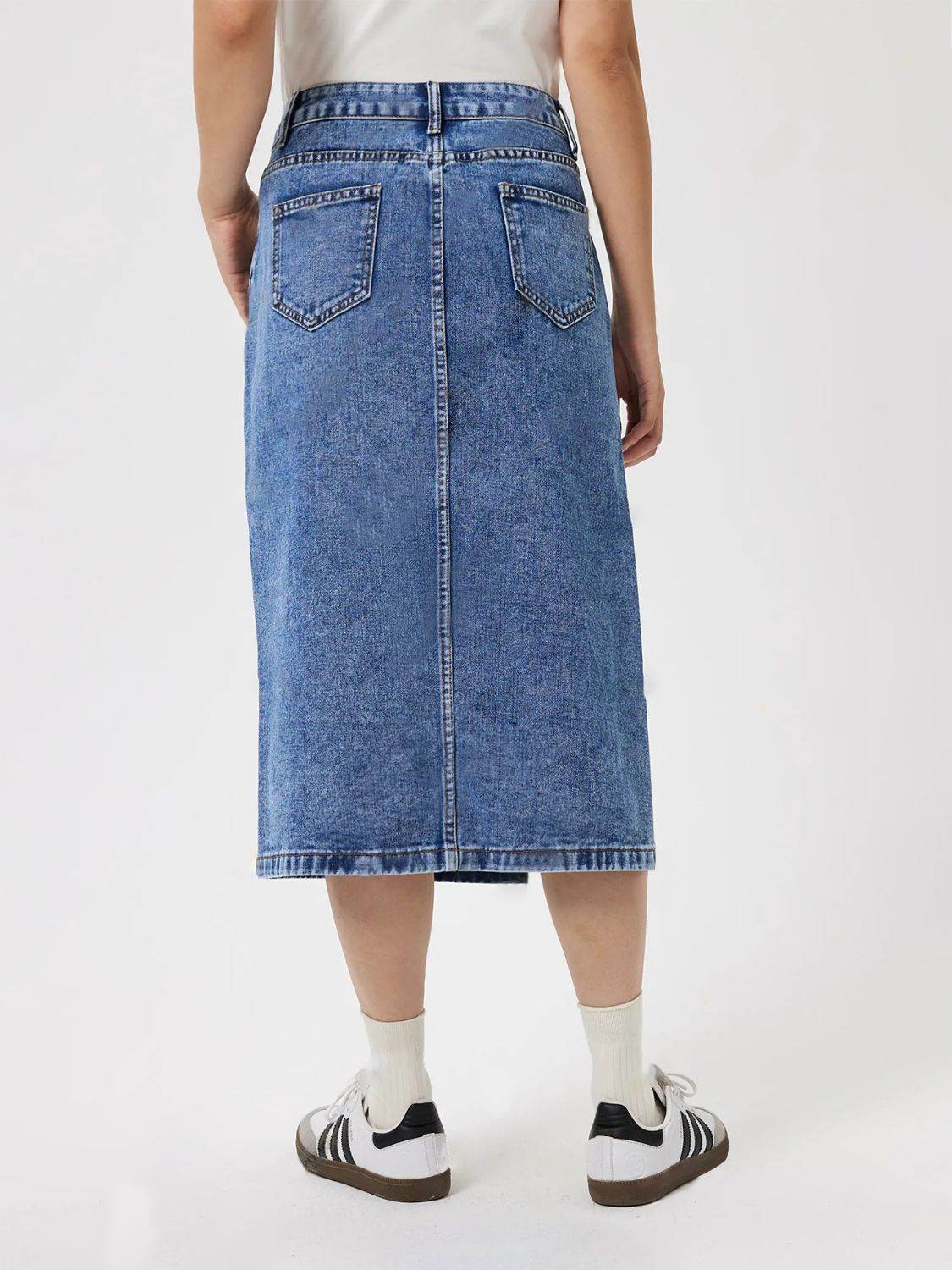 Slit Midi Denim Skirt with Pockets - Delanoir