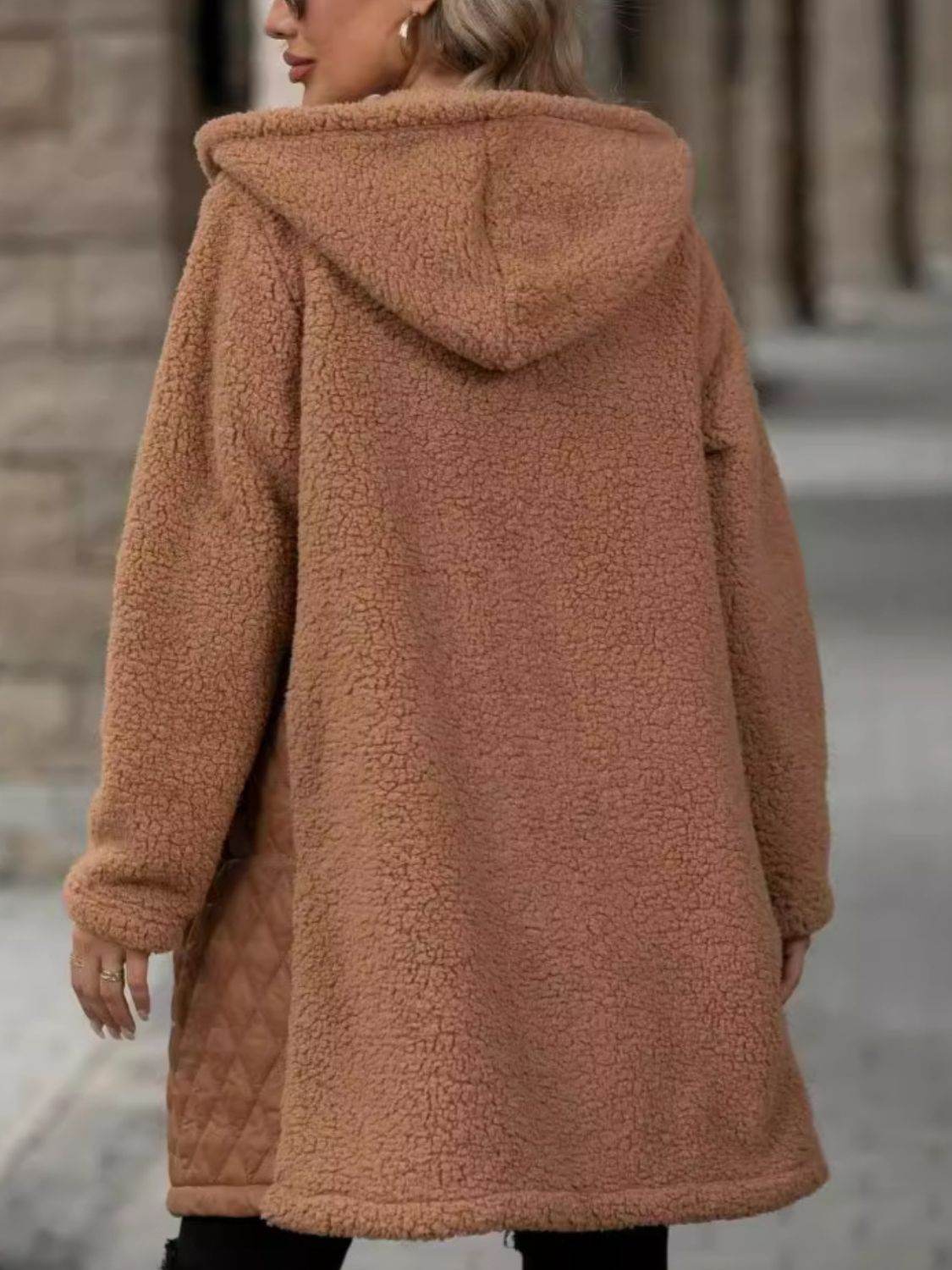 Texture Zip Up Long Sleeve Hooded Coat - Delanoir