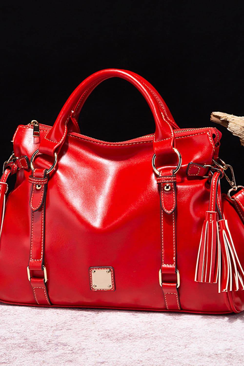 PU Leather Handbag with Tassels - Delanoir