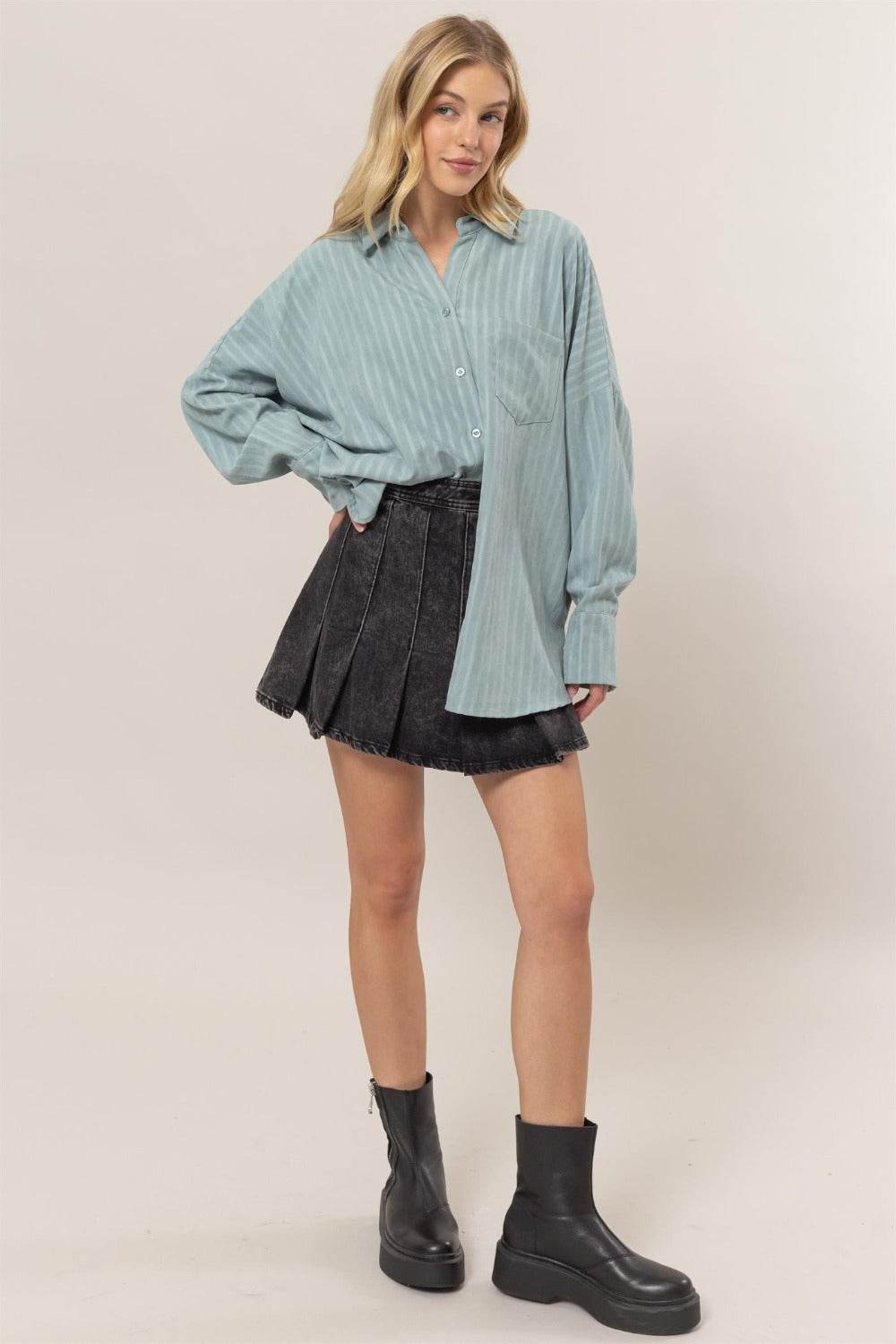 HYFVE Stripe Button Down Long Sleeve Oversized Shirt - Delanoir