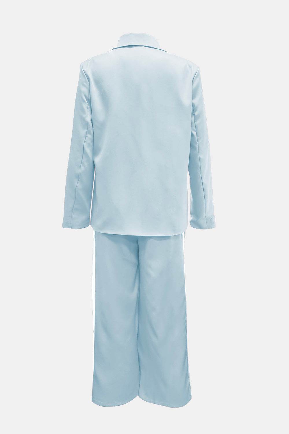 Side Striped Long Sleeve Blazer and Pants Set - Delanoir