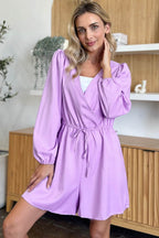Double Take Full Size Drawstring Long Sleeve Romper - Delanoir