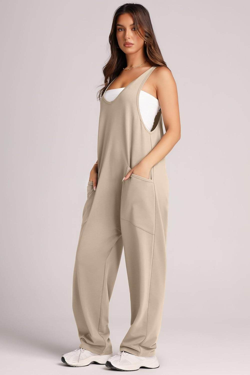 Lovelet Wide Strap Jumpsuit with Pockets - Delanoir