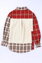 Plaid Patchwork Collared Neck Shacket - Delanoir