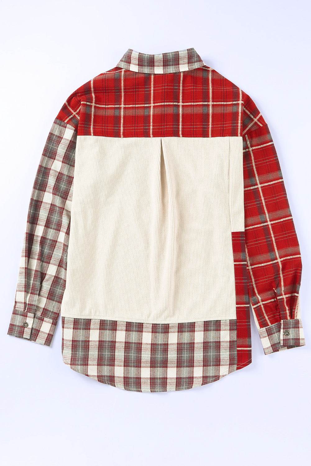 Plaid Patchwork Collared Neck Shacket - Delanoir
