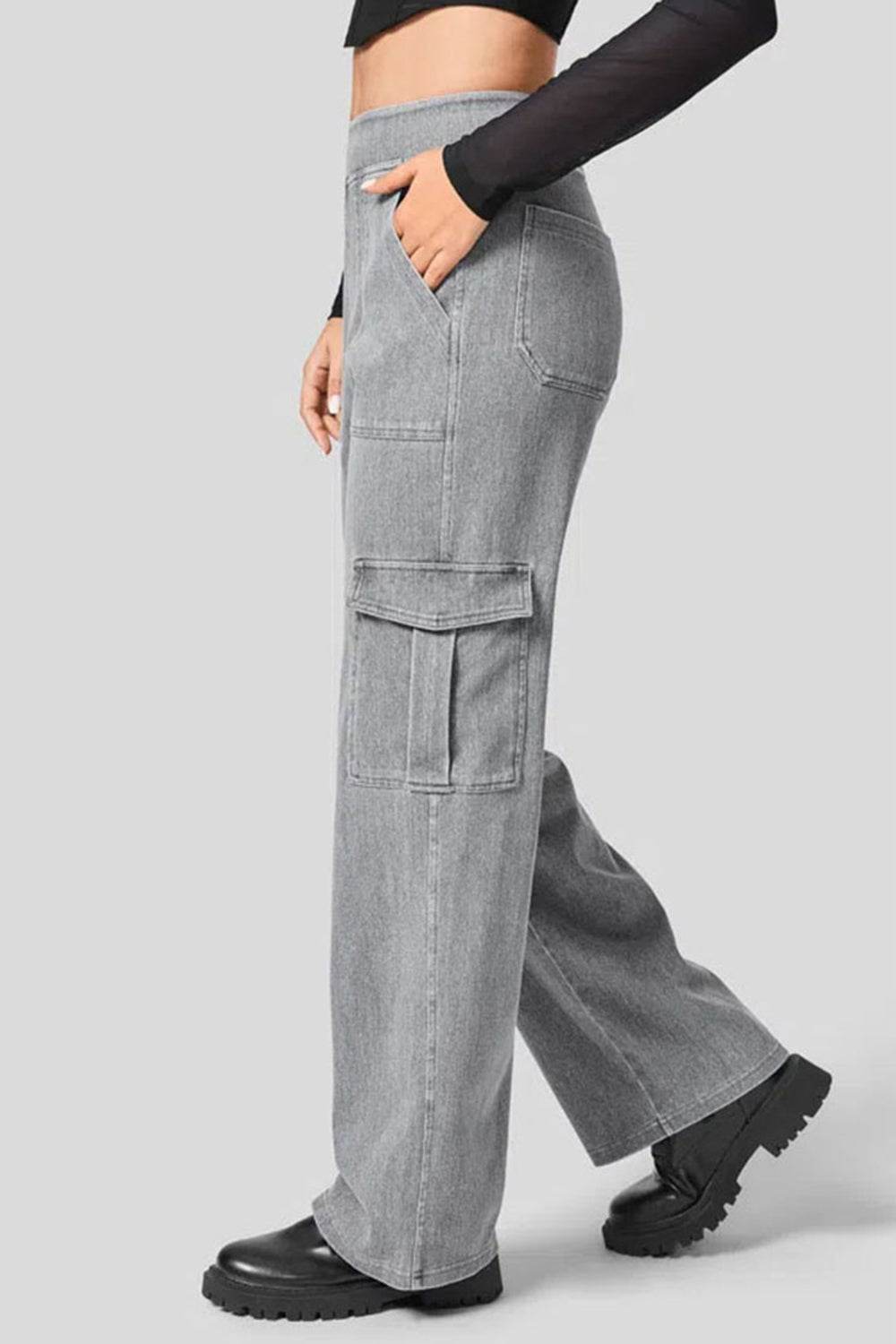 High Waist Straight Leg Cargo Jeans - Delanoir