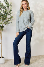 BiBi Cable Knit Round Neck Sweater - Delanoir