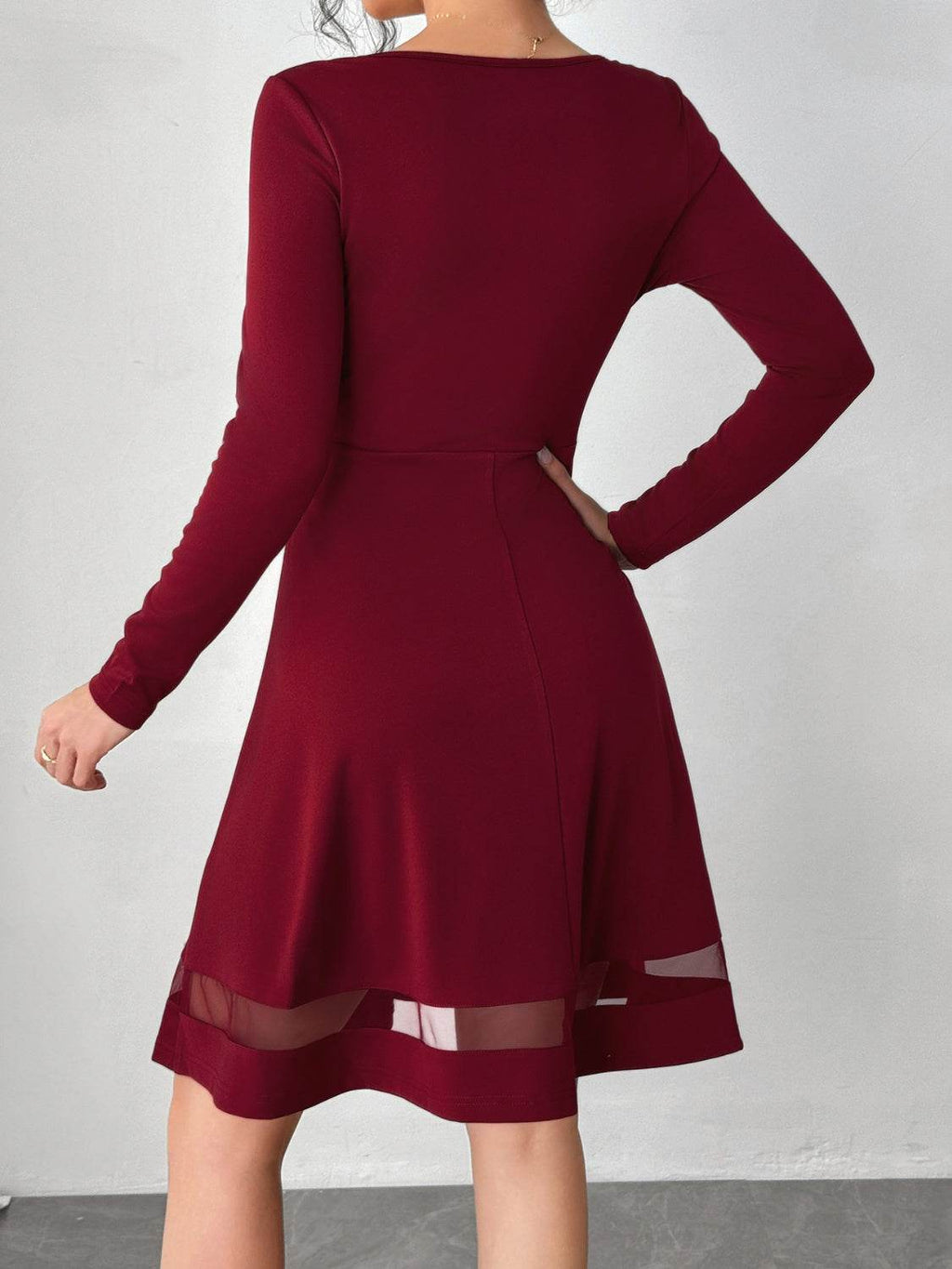 Square Neck Long Sleeve Mini Dress - Delanoir