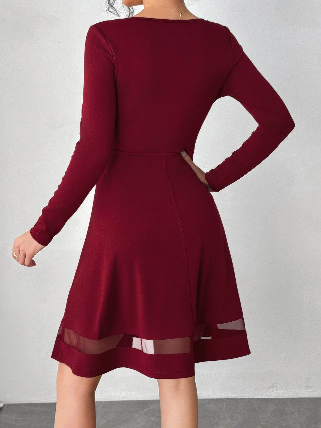 Square Neck Long Sleeve Mini Dress - Delanoir