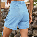 High Waist Denim Cargo Shorts - Delanoir