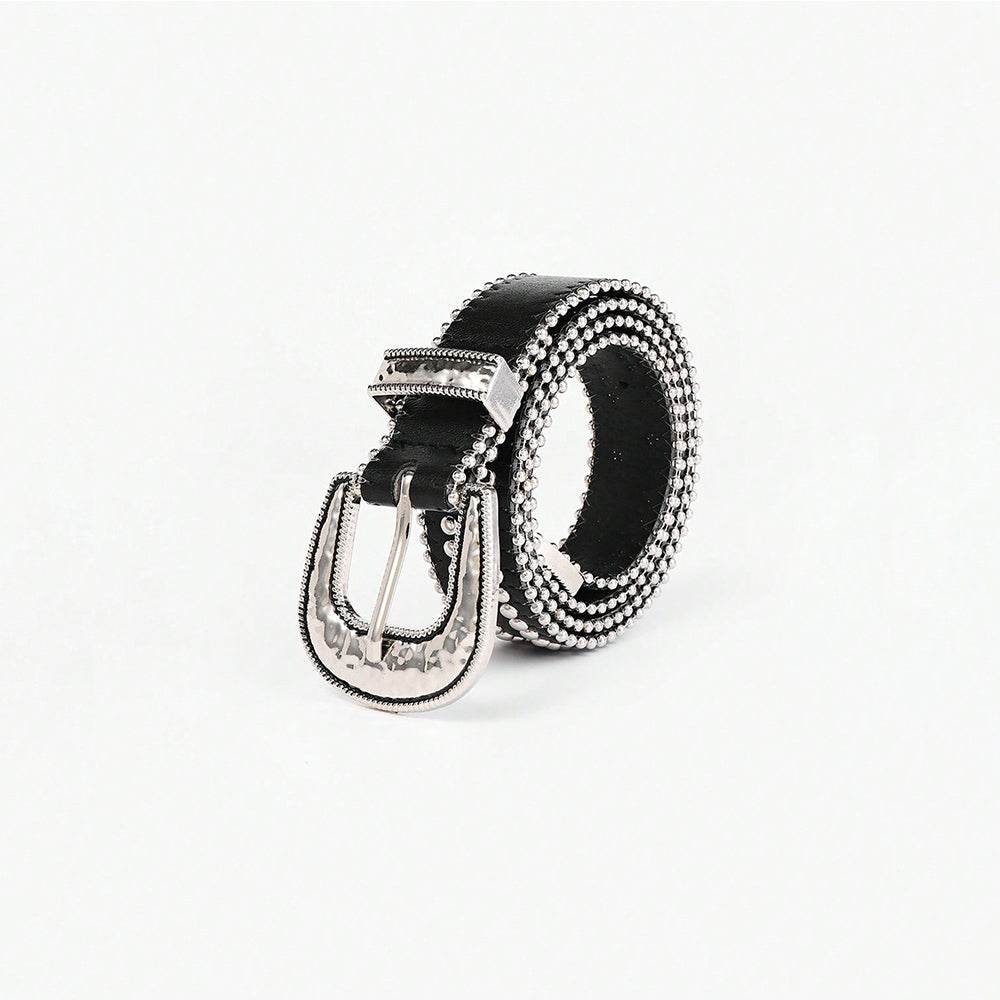 Studded Rhinestone PU Leather Belt - Delanoir