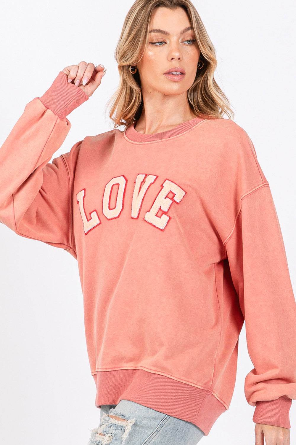 SAGE + FIG LOVE Path Applique Drop Shoulder Sweatshirt - Delanoir