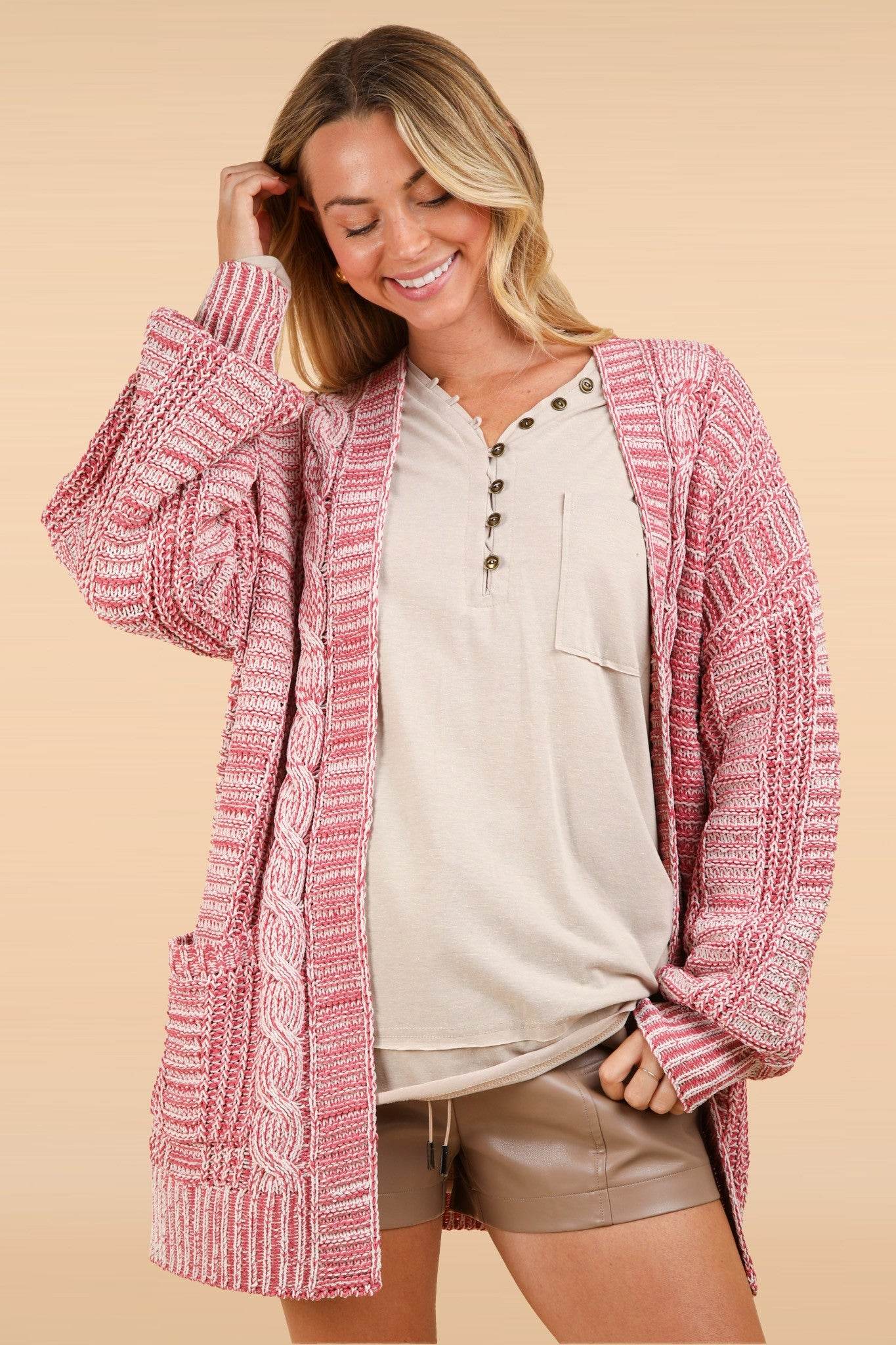 VERY J Cable Knit Open Front Cardigan - Delanoir