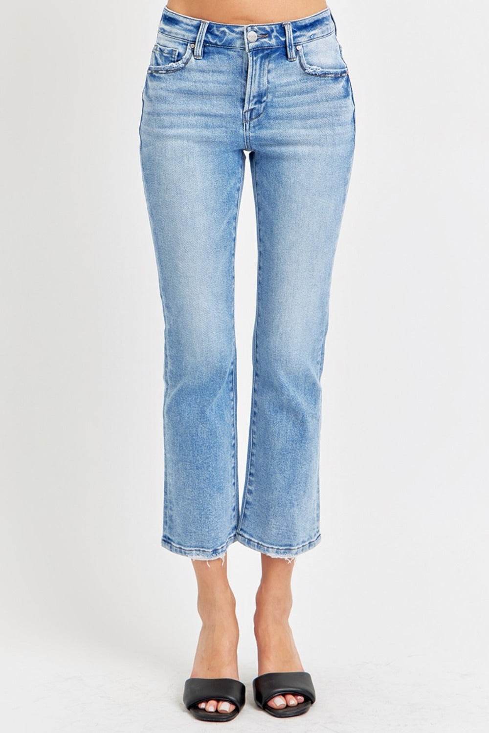 RISEN Full Size Low Rise Crop Slim Straight Jeans - Delanoir