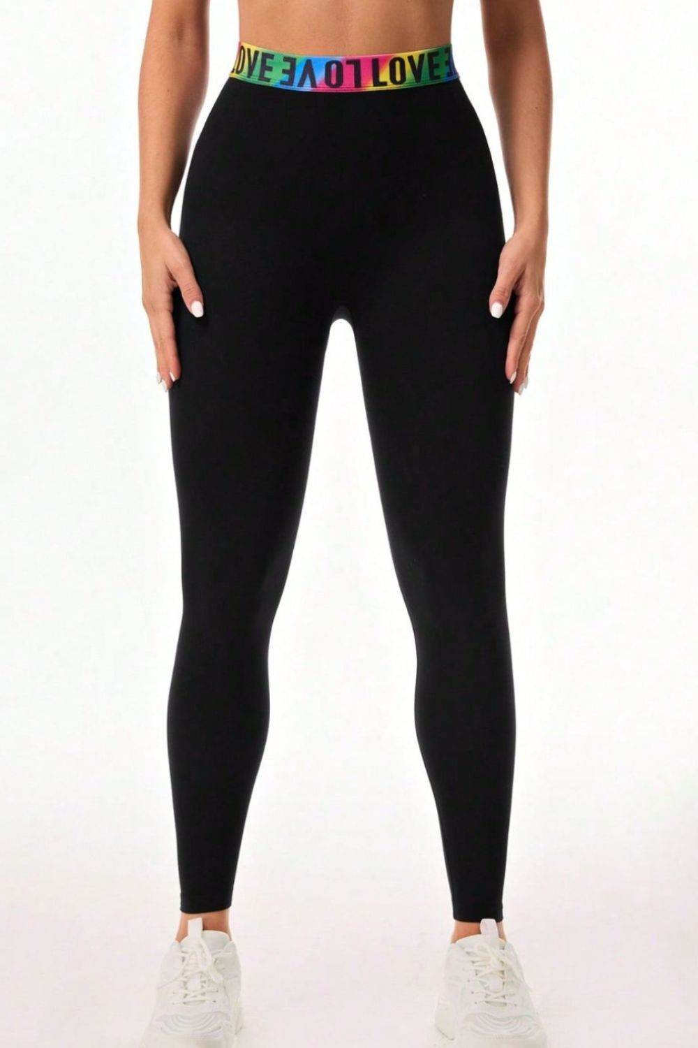 Letter Printed High Waist Active Leggings - Delanoir