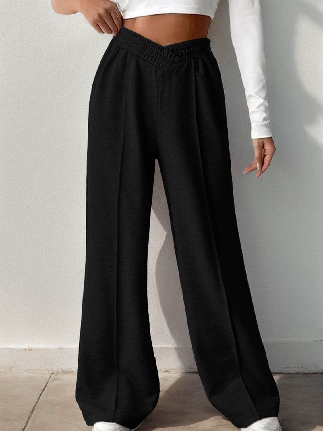 Elastic Waist Wide Leg Pants - Delanoir