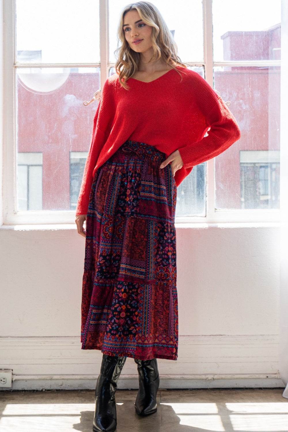 ODDI Full Size Printed Tiered Maxi Skirt - Delanoir
