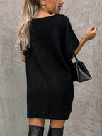 Short Sleeve Sweater Dress with Pockets - Delanoir
