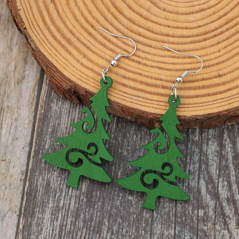 Christmas Tree Wooden Earrings - Delanoir