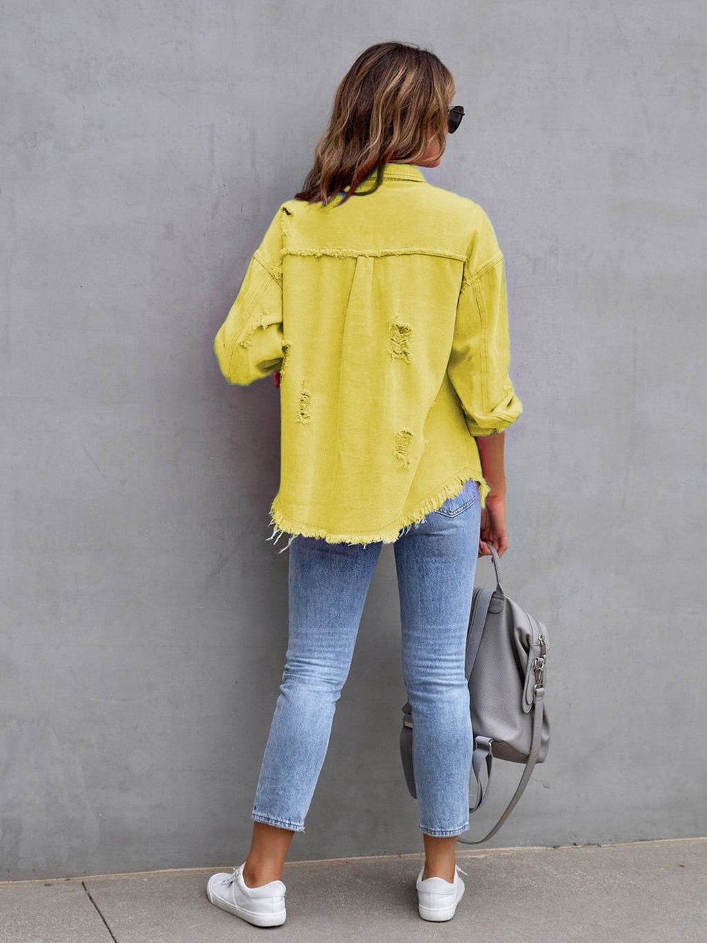 Distressed Drop Shoulder Denim Jacket - Delanoir