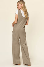 Double Take Full Size Sleeveless Wide Leg Jumpsuit with Pockets - Delanoir
