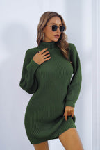 Buttoned Turtleneck Long Sleeve Sweater Dress - Delanoir