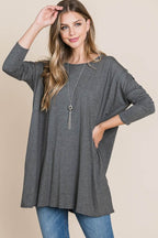 BOMBOM Round Neck Long Sleeve Oversized Top - Delanoir