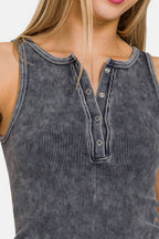 Zenana Washed Ribbed Half Snap Seamless Tank - Delanoir