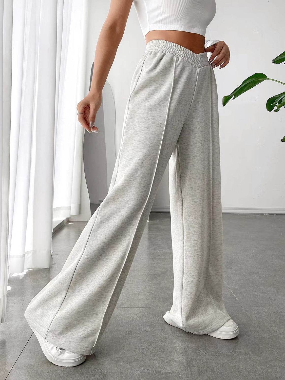 Elastic Waist Wide Leg Pants - Delanoir